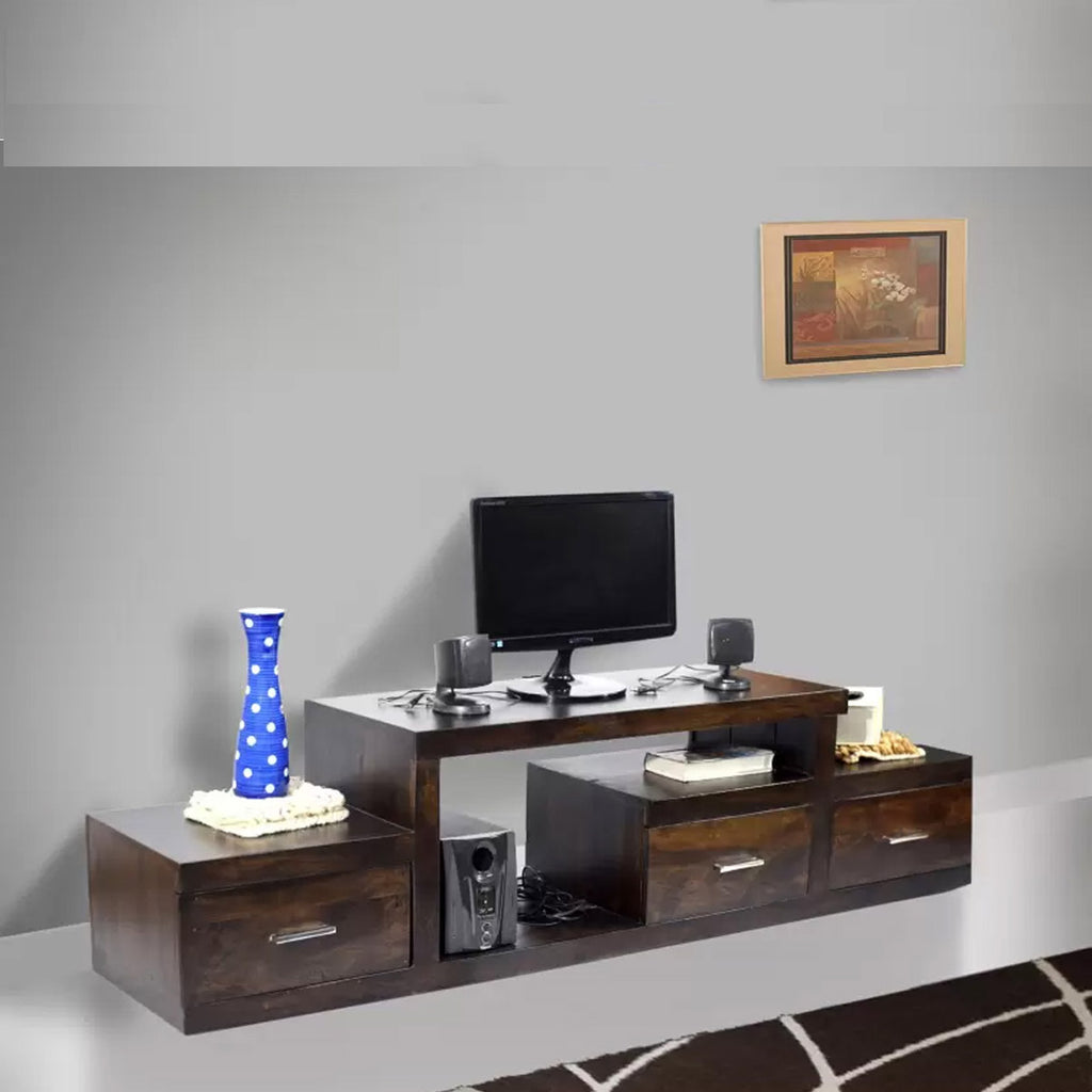 TimberTaste Sheesham Wood NADIA / SAROJ 3 Draw TV Cabinet (Dark Walnut Finish).