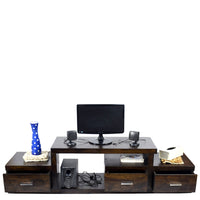 TimberTaste Sheesham Wood NADIA / SAROJ 3 Draw TV Cabinet (Dark Walnut Finish).