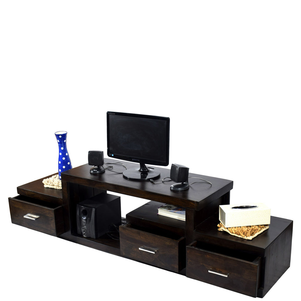TimberTaste Sheesham Wood NADIA / SAROJ 3-Draw TV Cabinet (Dark Walnut Finish)