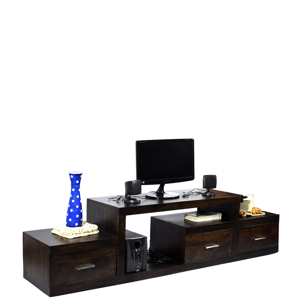 TimberTaste Sheesham Wood NADIA / SAROJ 3-Draw TV Cabinet (Dark Walnut Finish)