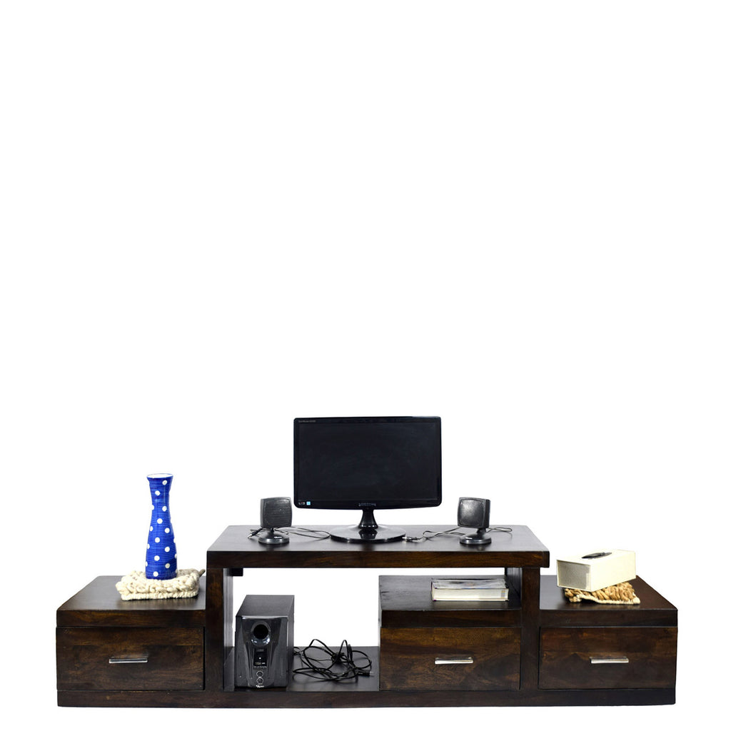 TimberTaste Sheesham Wood NADIA / SAROJ 3 Draw TV Cabinet (Dark Walnut Finish).