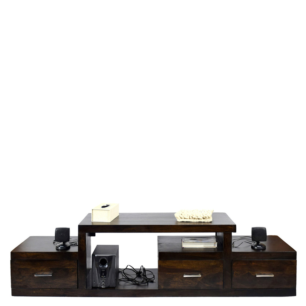 TimberTaste Sheesham Wood NADIA / SAROJ 3 Draw TV Cabinet (Dark Walnut Finish).