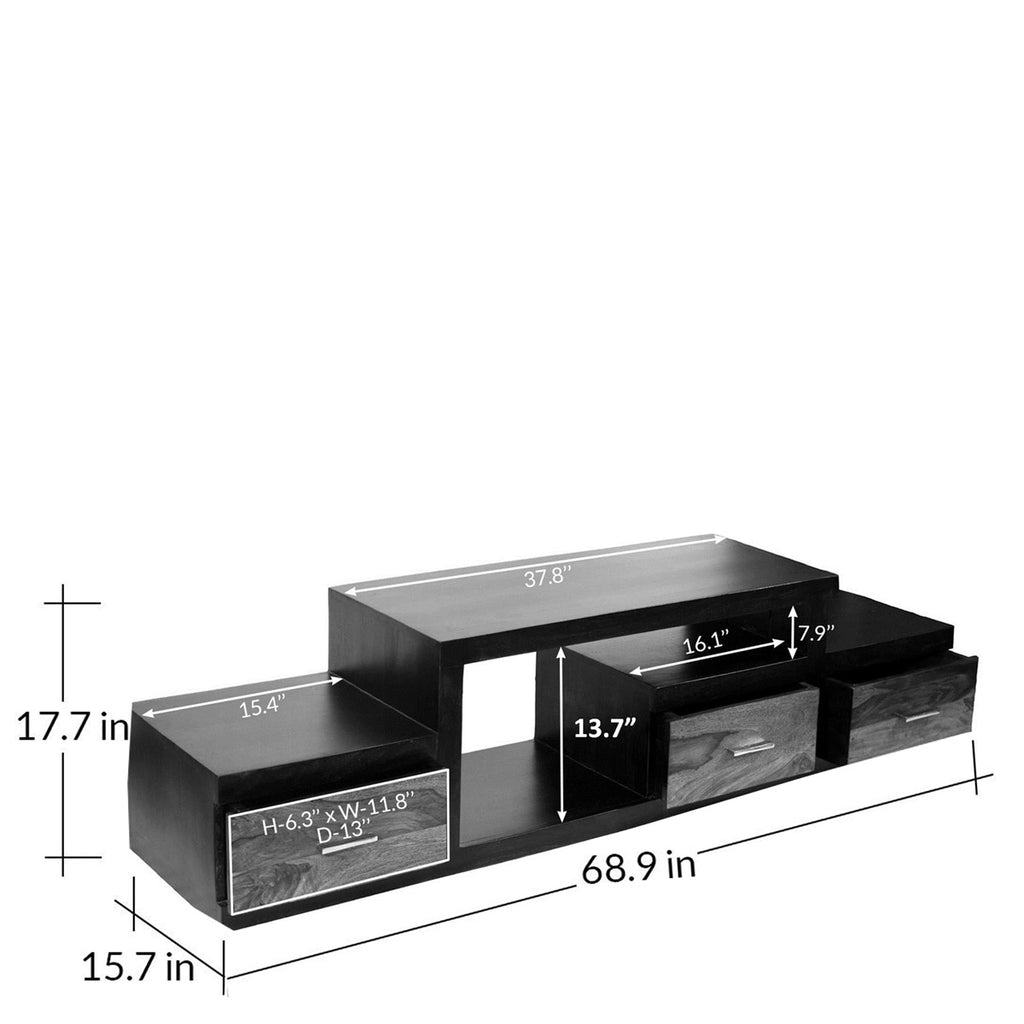 TimberTaste Sheesham Wood NADIA / SAROJ 3 Draw TV Cabinet (Dark Walnut Finish).
