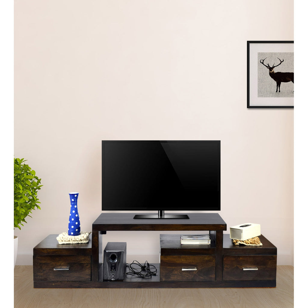 TimberTaste Sheesham Wood NADIA / SAROJ 3-Draw TV Cabinet (Dark Walnut Finish)