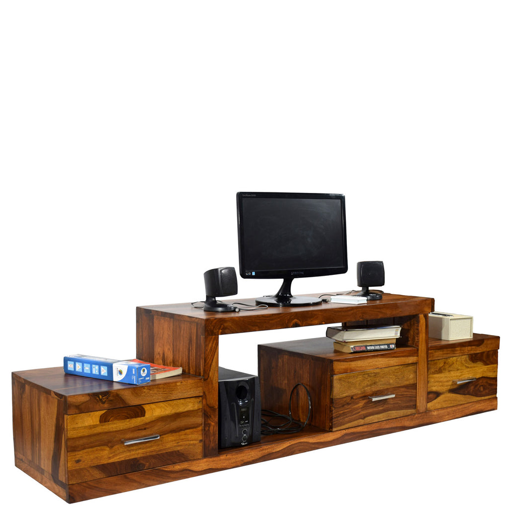 TimberTaste Sheesham Wood NADIA / SAROJ 3-Draw TV Cabinet (Natural Teak Finish).