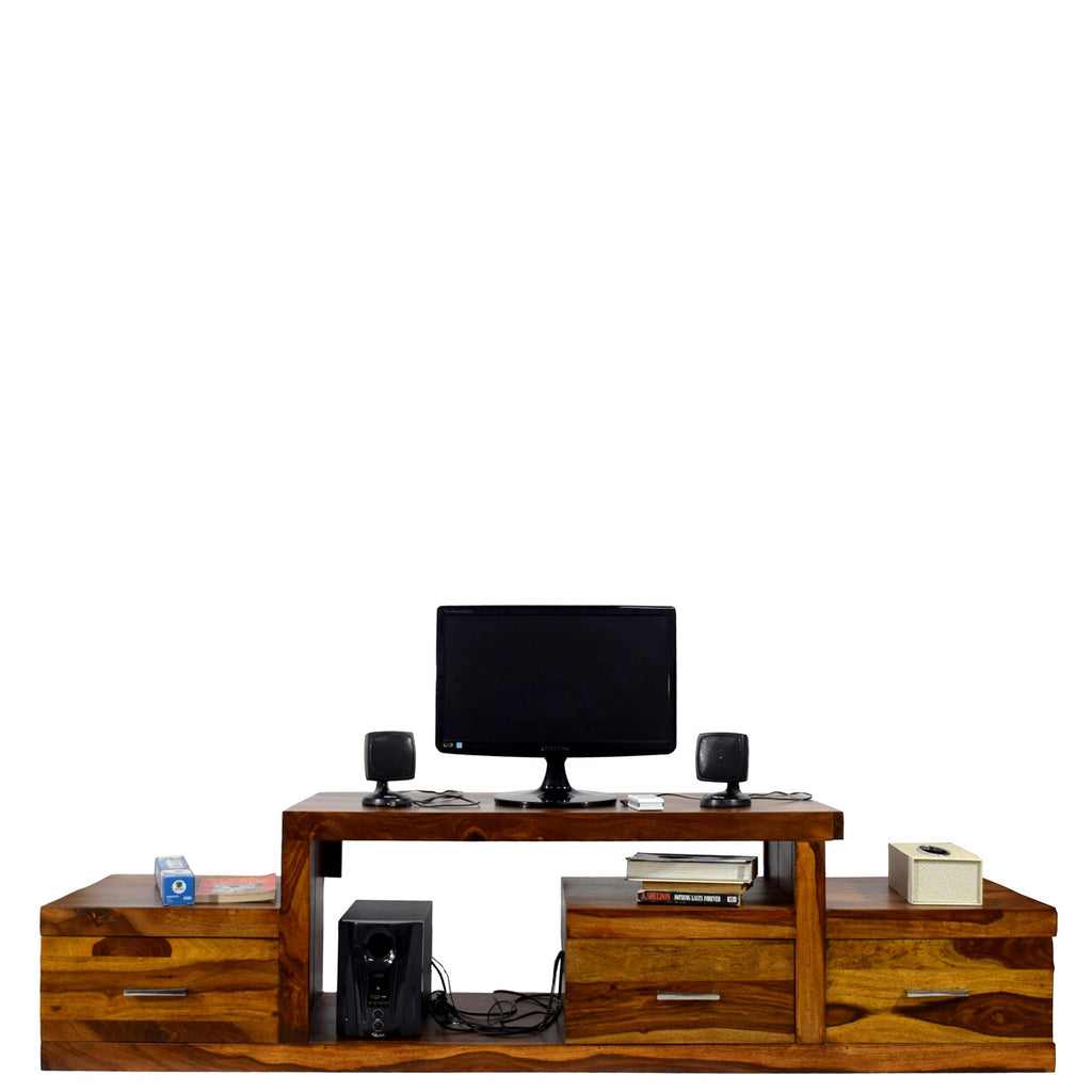 TimberTaste Sheesham Wood NADIA / SAROJ 3-Draw TV Cabinet (Natural Teak Finish).