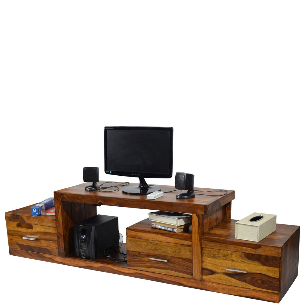 TimberTaste Sheesham Wood NADIA / SAROJ 3-Draw TV Cabinet (Natural Teak Finish).