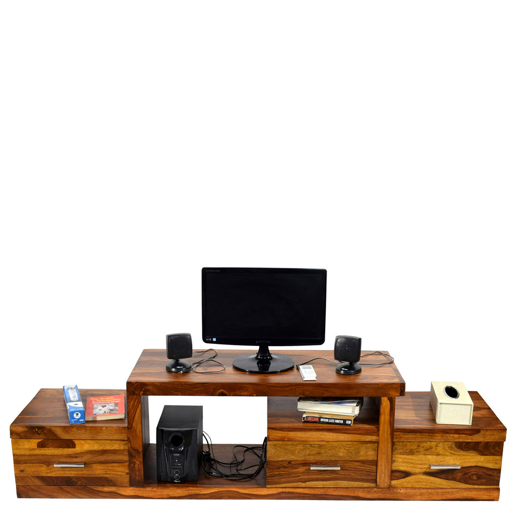 TimberTaste Sheesham Wood NADIA / SAROJ 3-Draw TV Cabinet (Natural Teak Finish).