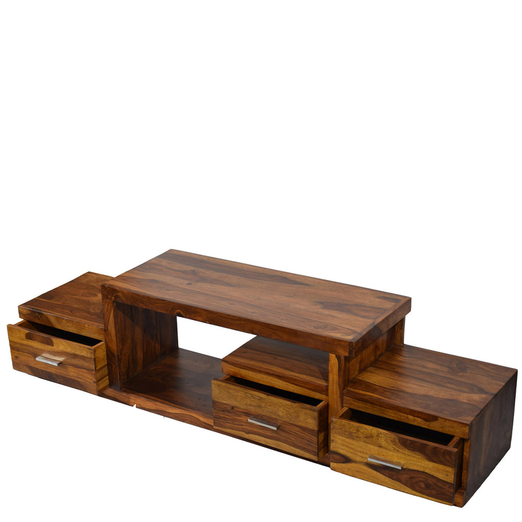 TimberTaste Sheesham Wood NADIA / SAROJ 3-Draw TV Cabinet (Natural Teak Finish).