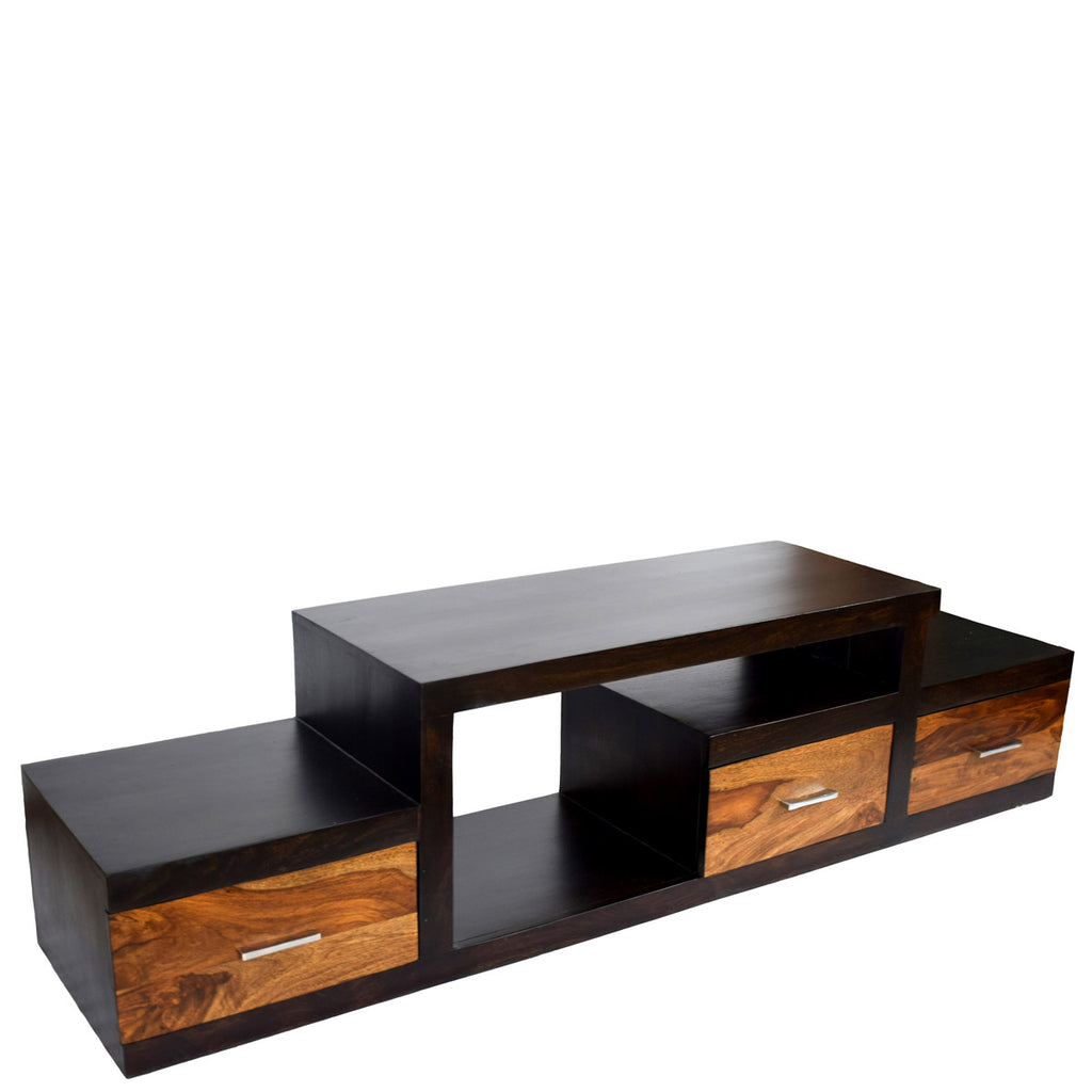 TimberTaste Sheesham Wood NADIA / SAROJ 3-Draw TV Cabinet (Walnut & Teak draw Finish)