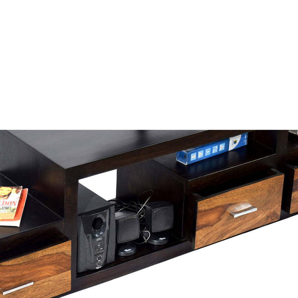 TimberTaste Sheesham Wood NADIA / SAROJ 3-Draw TV Cabinet (Walnut & Teak draw Finish)