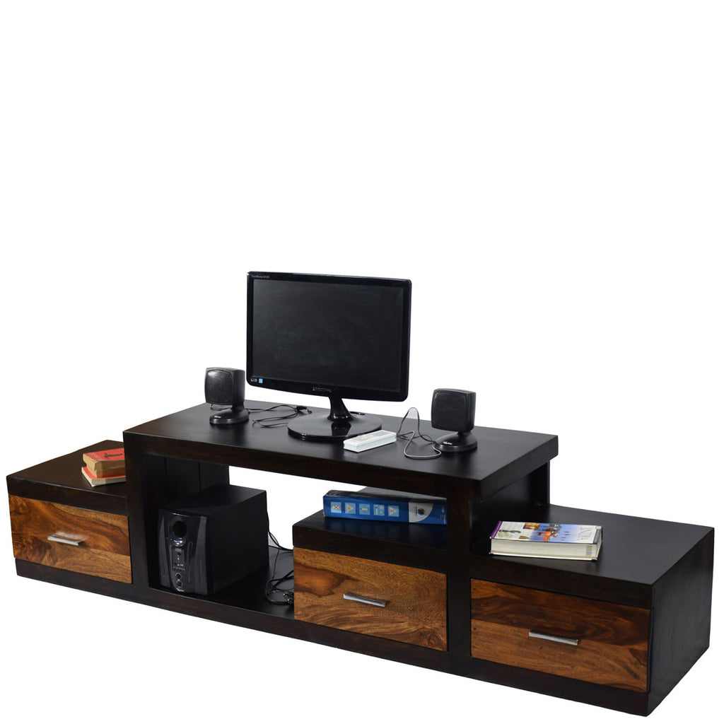TimberTaste Sheesham Wood NADIA / SAROJ 3-Draw TV Cabinet (Walnut & Teak draw Finish)