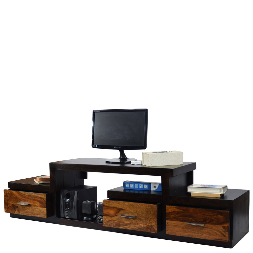 TimberTaste Sheesham Wood NADIA / SAROJ 3-Draw TV Cabinet (Walnut & Teak draw Finish)