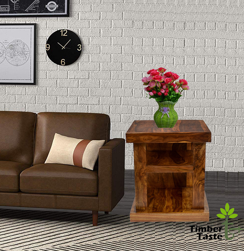 TimberTaste Sheesham Wood NEELU Side End Accent Corner Table  Natural Teak Finish