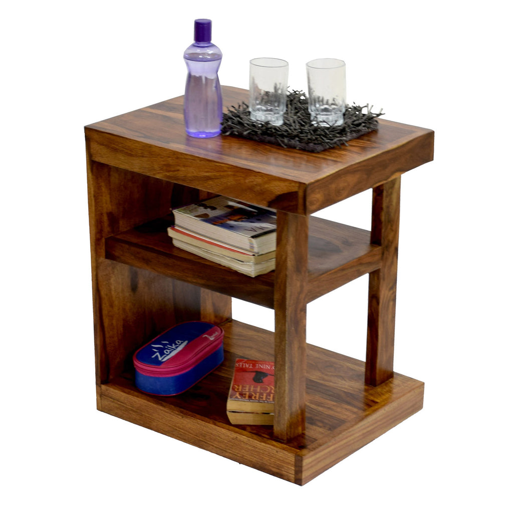 TimberTaste Sheesham Wood NEELU Side End Accent Corner Table  Natural Teak Finish