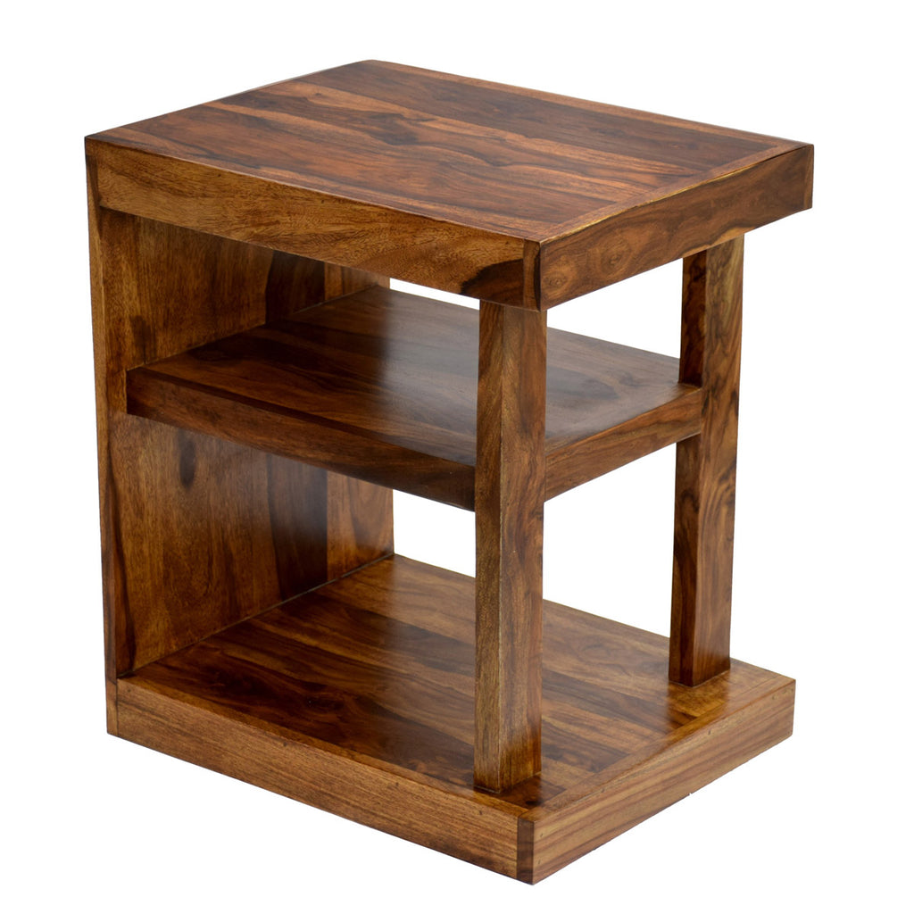 TimberTaste Sheesham Wood NEELU Side End Accent Corner Table  Natural Teak Finish