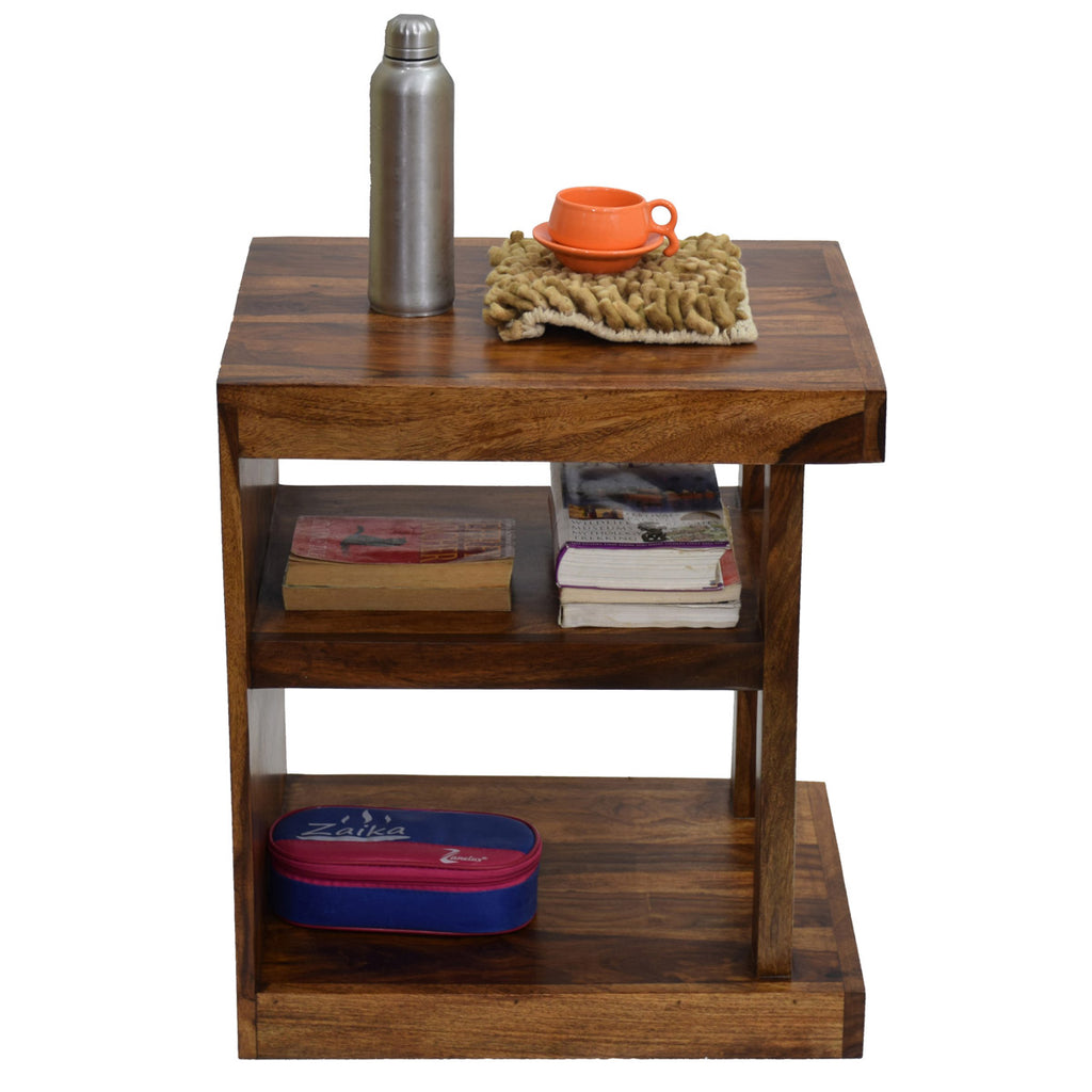 TimberTaste Sheesham Wood NEELU Side End Accent Corner Table  Natural Teak Finish