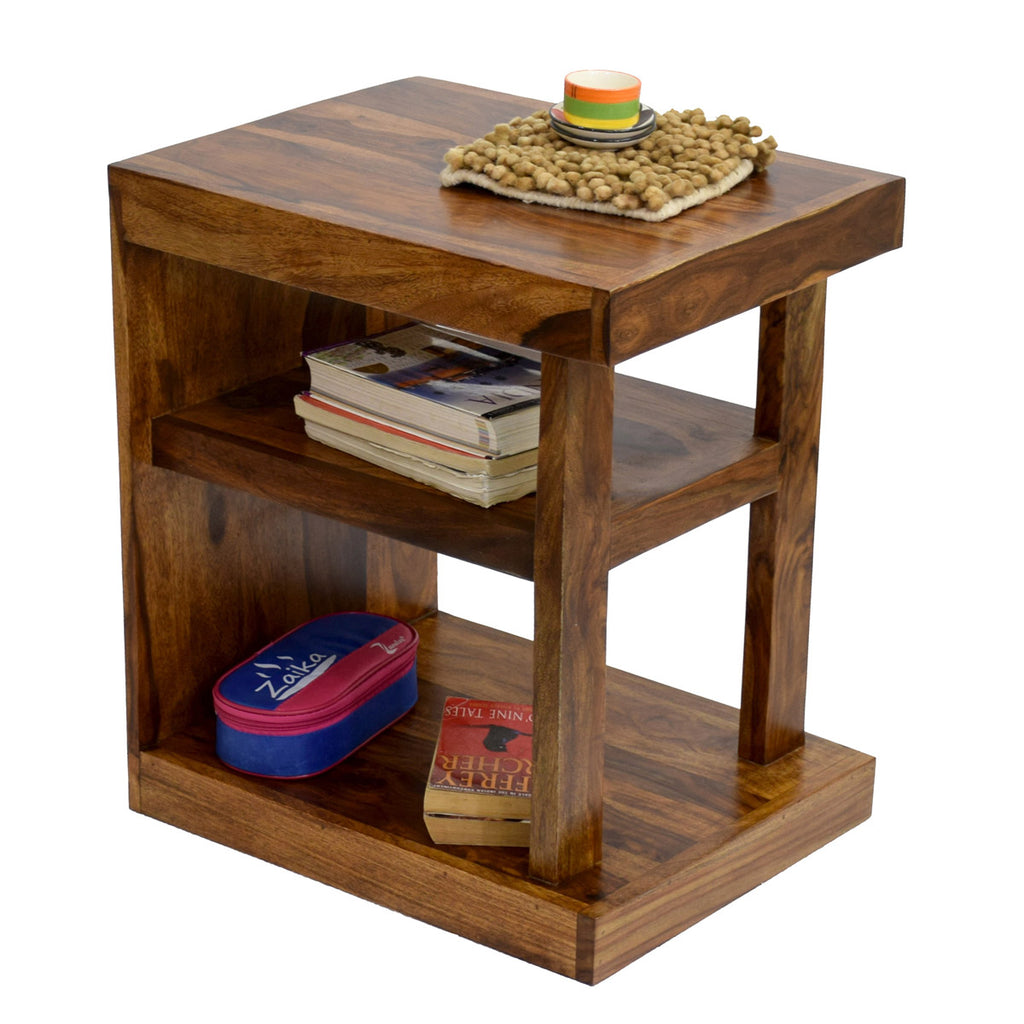 TimberTaste Sheesham Wood NEELU Side End Accent Corner Table  Natural Teak Finish