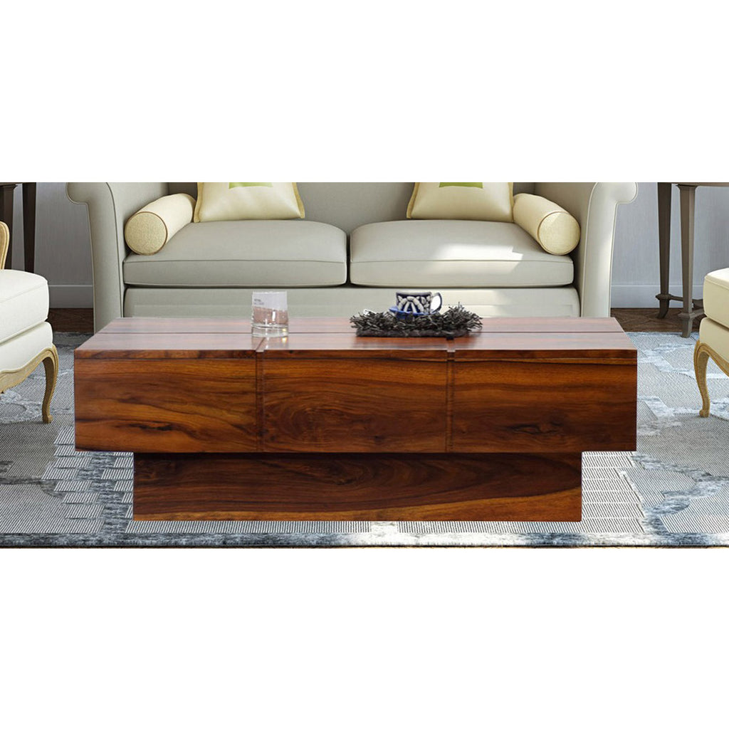 TimberTaste Solid Sheesham Wood NEWCENTO Coffee Table Natural Teak For Home Furniture