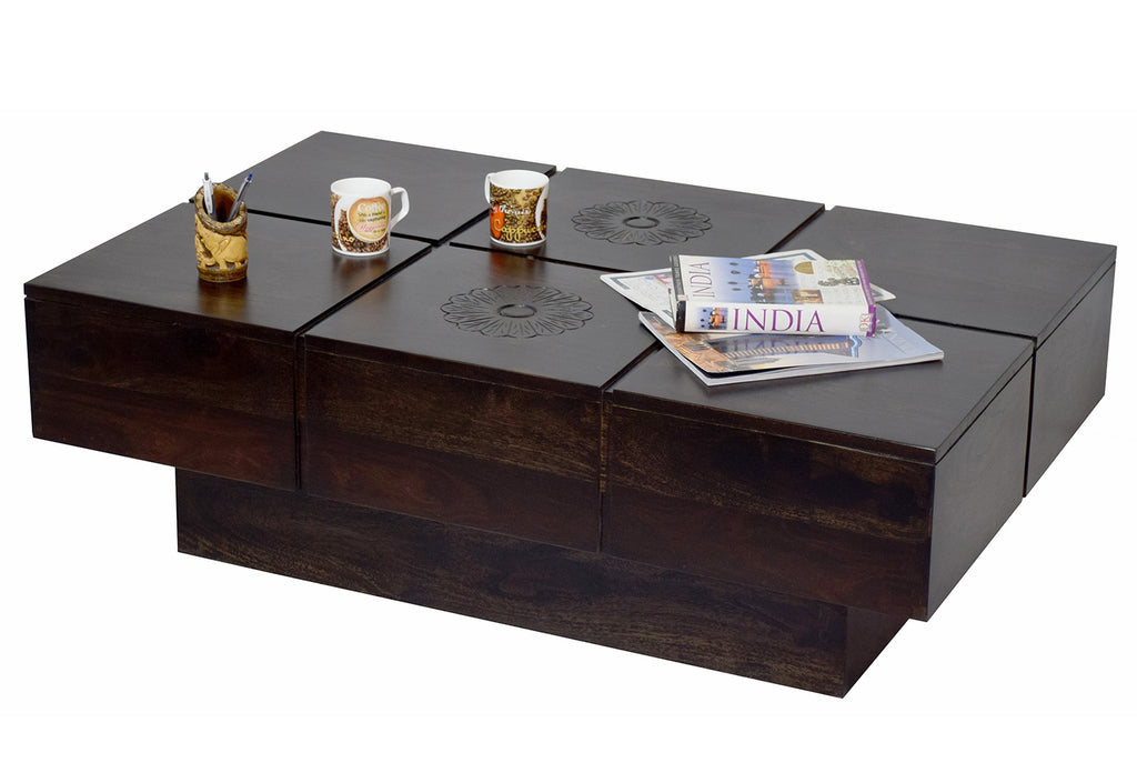 TimberTaste Solid Sheesham Wood NEWCENTO-FLR Coffee Table Dark Walnut For Home Furniture