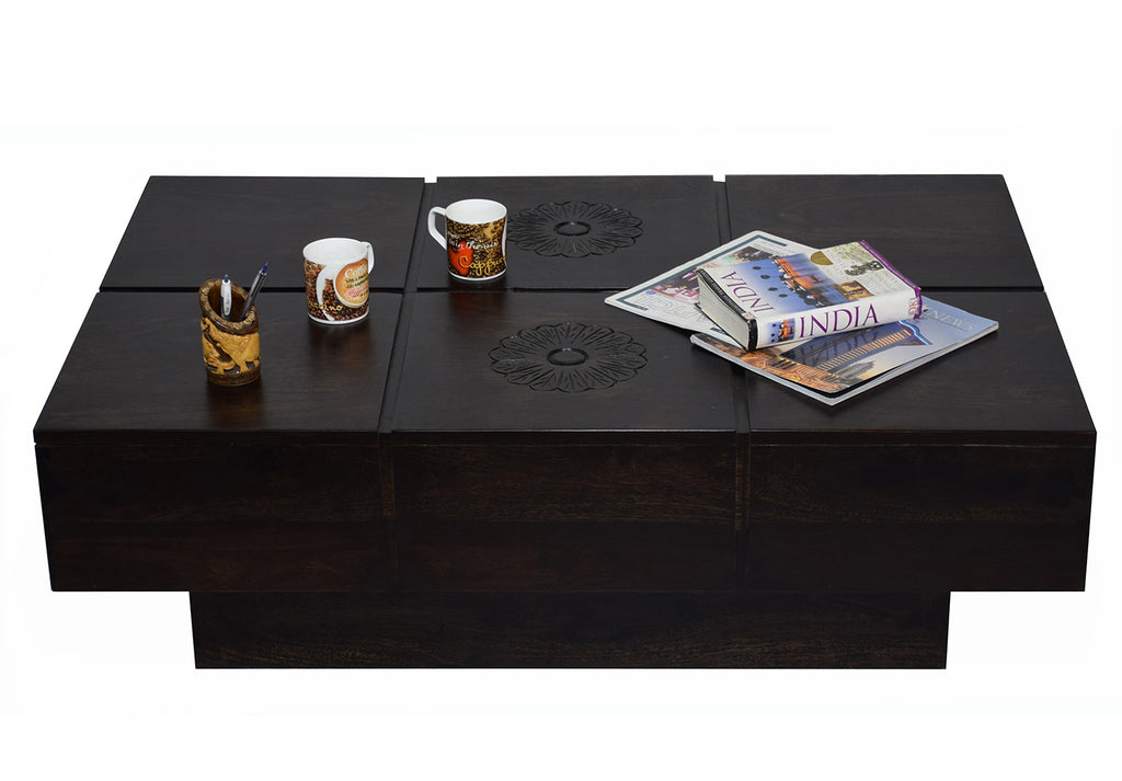 TimberTaste Solid Sheesham Wood NEWCENTO-FLR Coffee Table Dark Walnut For Home Furniture