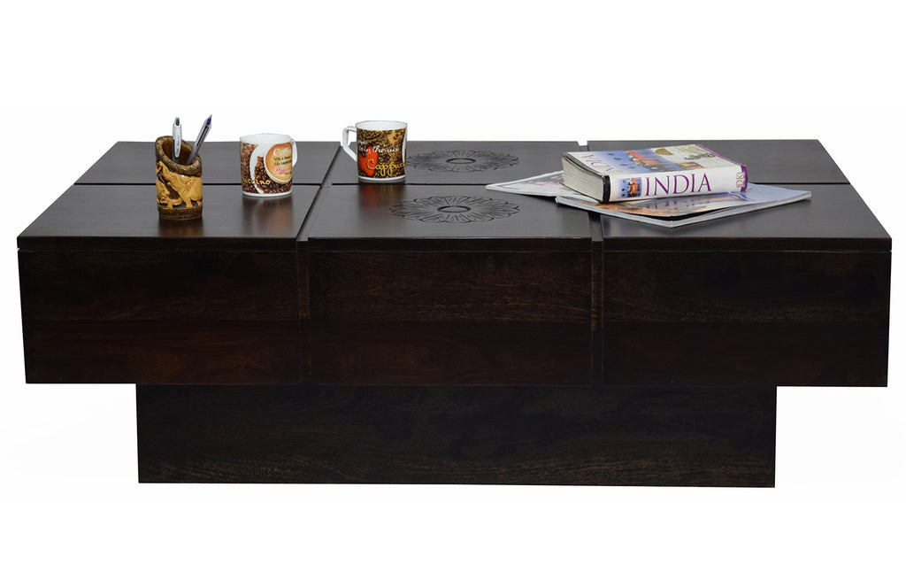 TimberTaste Solid Sheesham Wood NEWCENTO-FLR Coffee Table Dark Walnut For Home Furniture