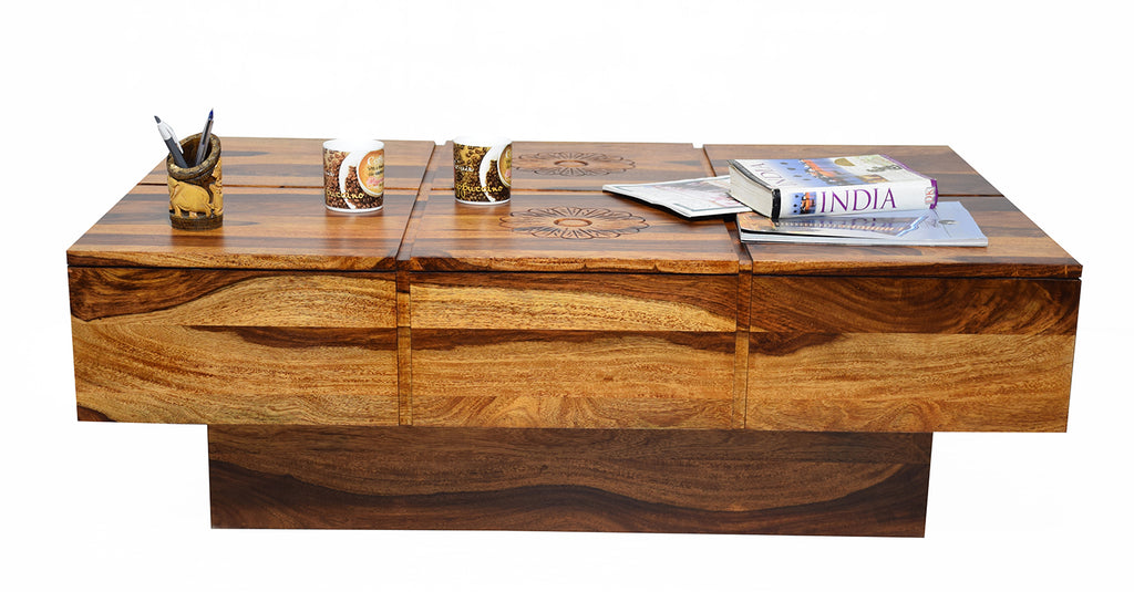 TimberTaste Solid Sheesham Wood NEWCENTO-FLR Coffee Table Dark Walnut For Home Furniture