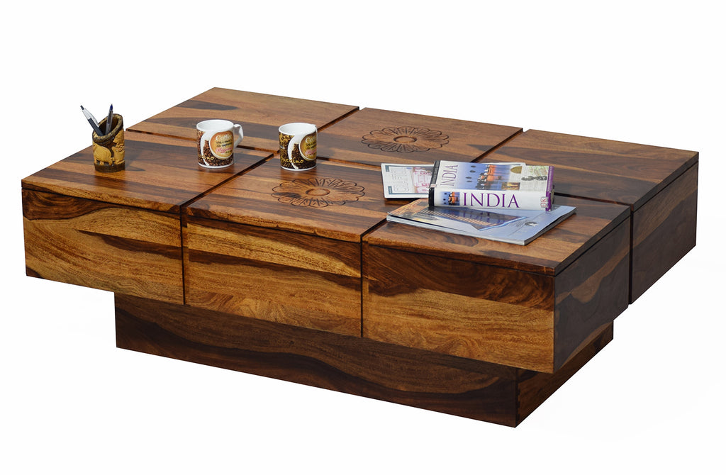 TimberTaste Solid Sheesham Wood NEWCENTO-FLR Coffee Table Dark Walnut For Home Furniture