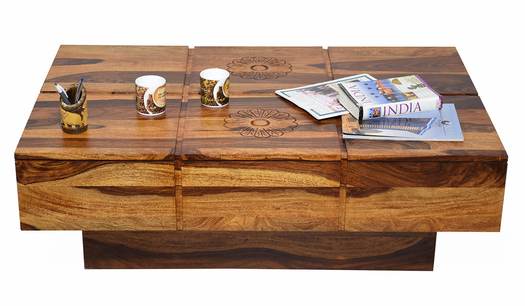 TimberTaste Solid Sheesham Wood NEWCENTO-FLR Coffee Table Dark Walnut For Home Furniture