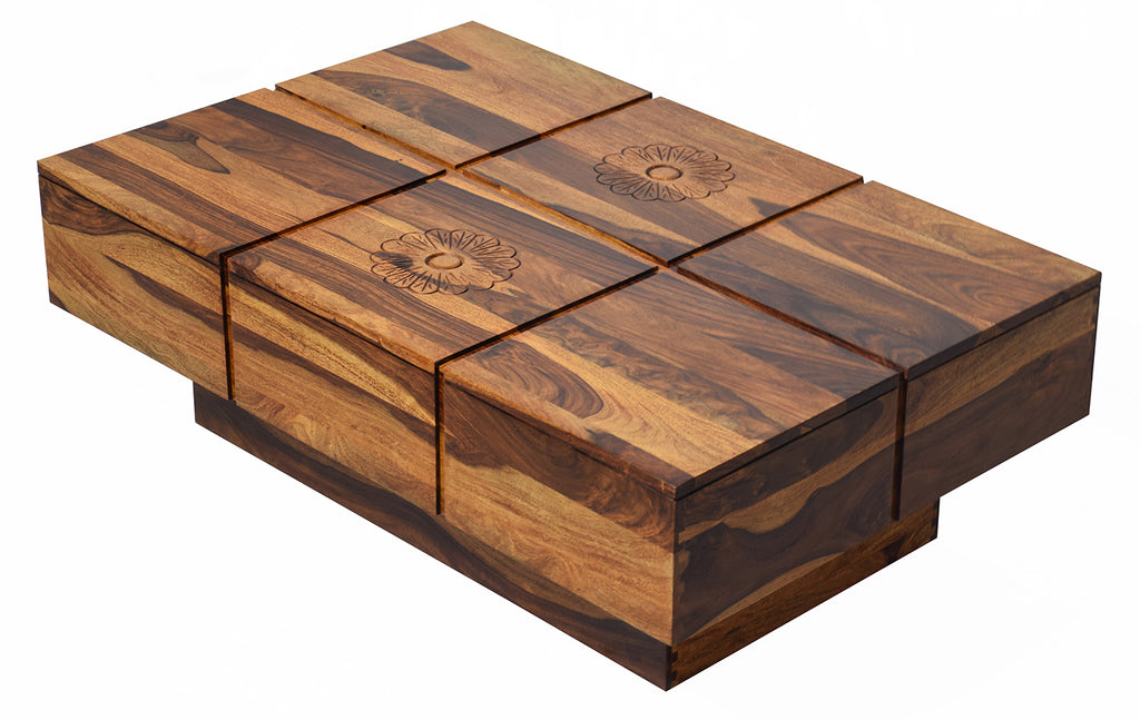 TimberTaste Solid Sheesham Wood NEWCENTO-FLR Coffee Table Dark Walnut For Home Furniture