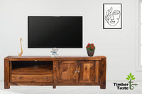 TimberTaste Solid Sheesham (Rosewood) Wood NEWCUBA TV Cabinet (Natural Teak Finish).