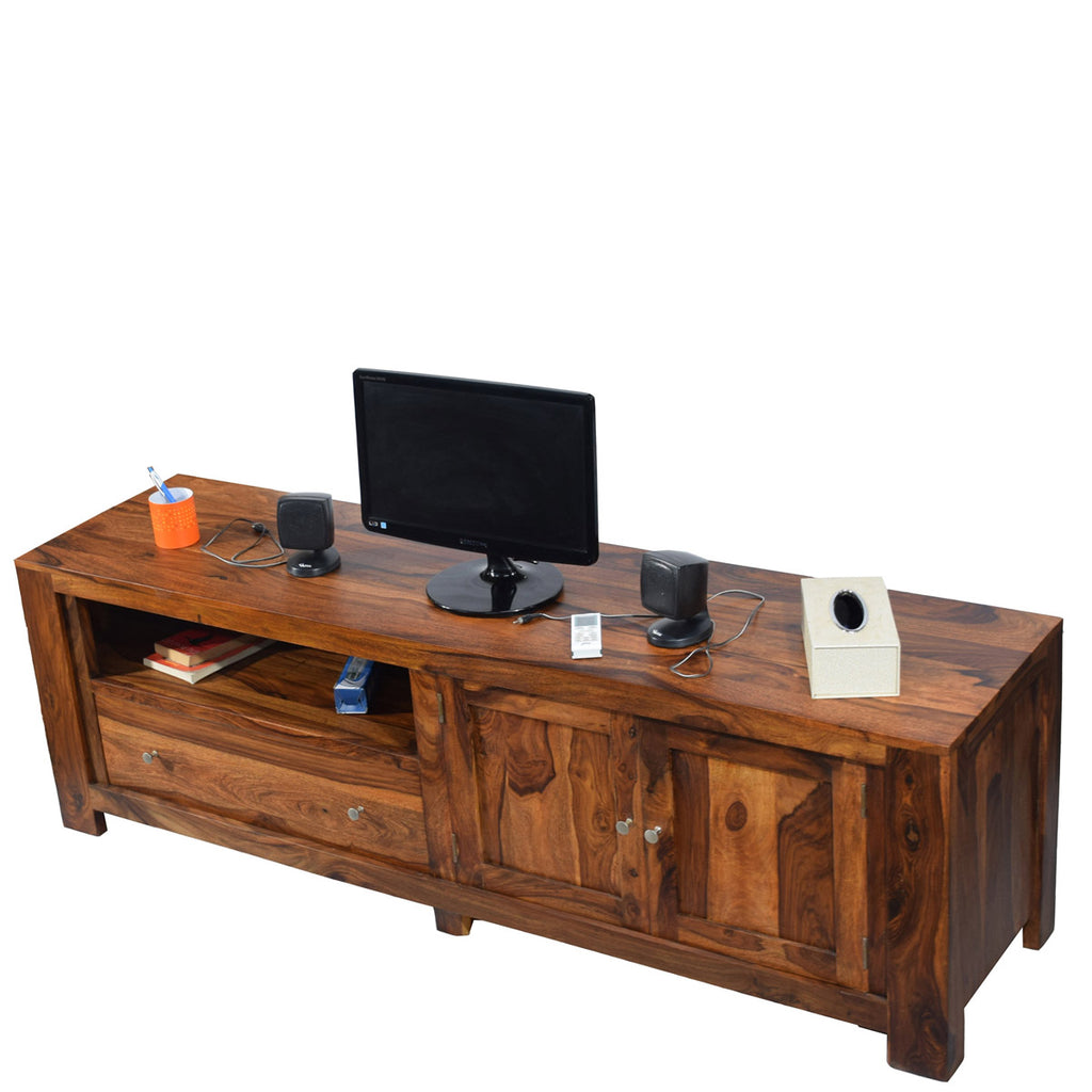 TimberTaste Solid Sheesham (Rosewood) Wood NEWCUBA TV Cabinet (Natural Teak Finish).