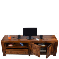 TimberTaste Solid Sheesham (Rosewood) Wood NEWCUBA TV Cabinet (Natural Teak Finish).