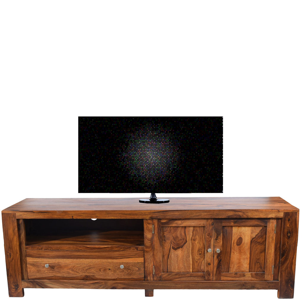TimberTaste Solid Sheesham (Rosewood) Wood NEWCUBA TV Cabinet (Natural Teak Finish).
