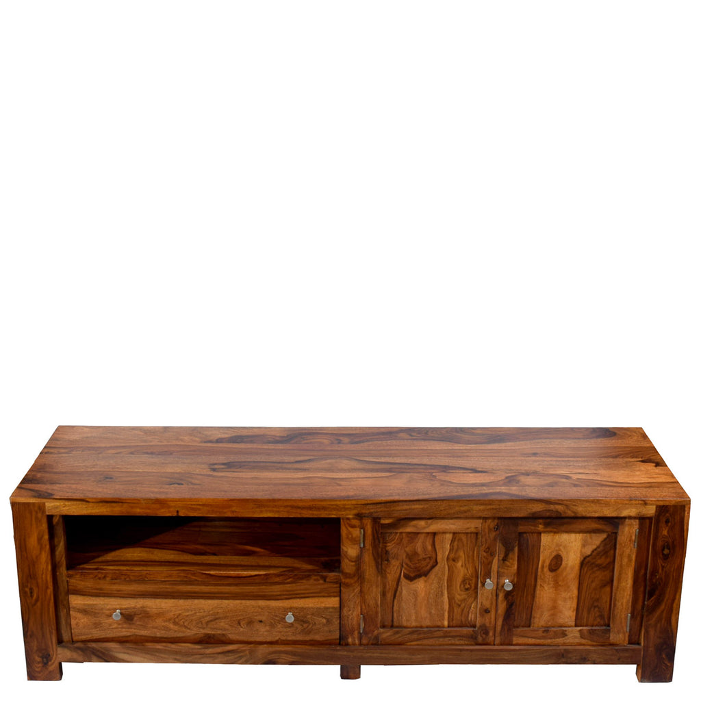 TimberTaste Solid Sheesham (Rosewood) Wood NEWCUBA TV Cabinet (Natural Teak Finish).