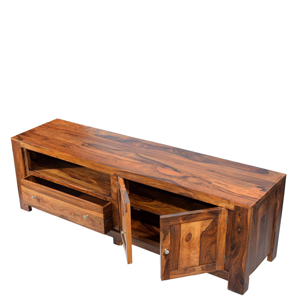 TimberTaste Solid Sheesham (Rosewood) Wood NEWCUBA TV Cabinet (Natural Teak Finish).