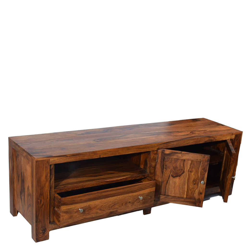 TimberTaste Solid Sheesham (Rosewood) Wood NEWCUBA TV Cabinet (Natural Teak Finish).