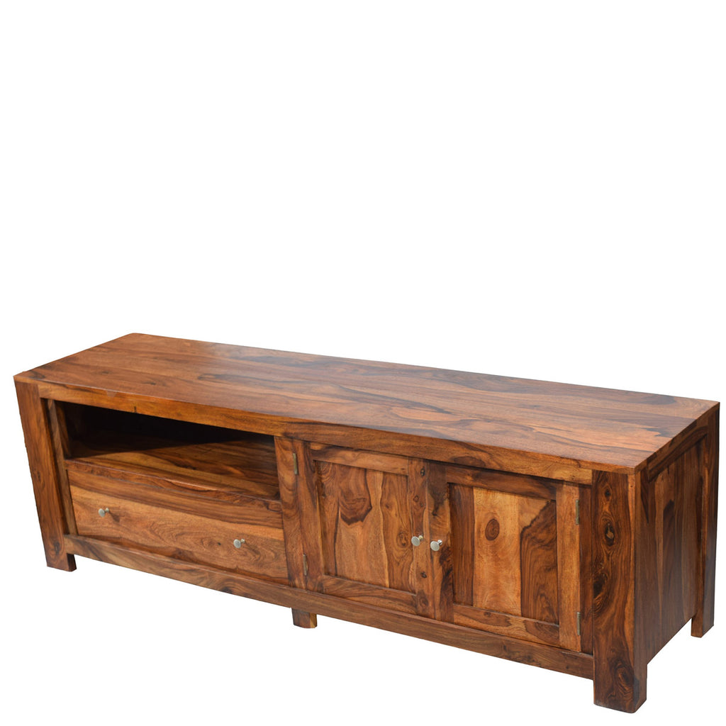 TimberTaste Solid Sheesham (Rosewood) Wood NEWCUBA TV Cabinet (Natural Teak Finish).