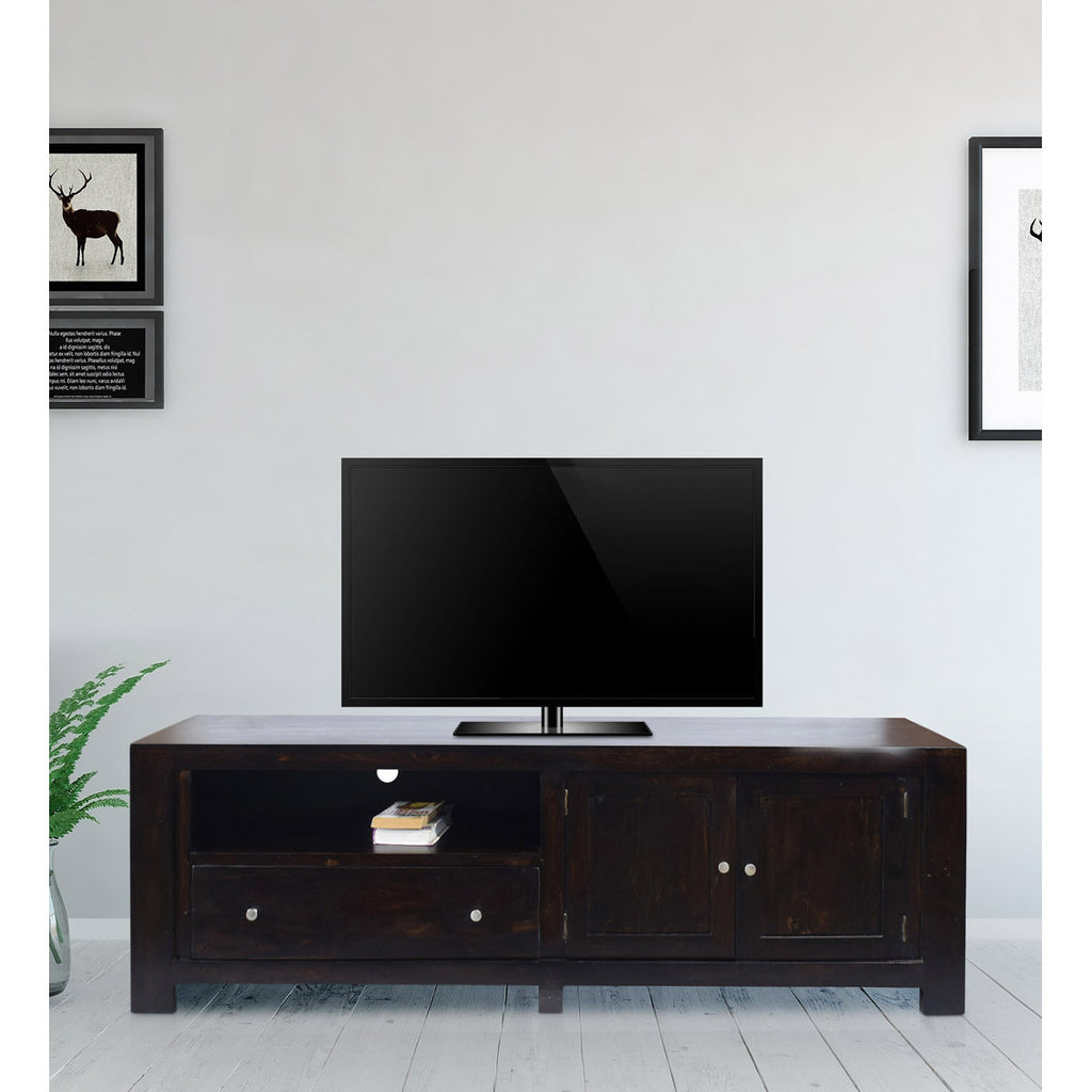 TimberTaste Solid Sheesham (Rosewood) Wood NEWCUBA TV Cabinet (Dark Walnut Finish).