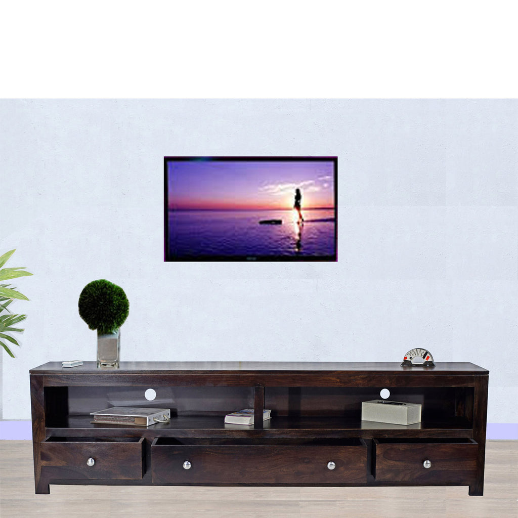 TimberTaste Sheesham Wood 3 Draw NEWDOLLY Dark Walnut Modern TV Unit Cabinet Entertainment Stand.