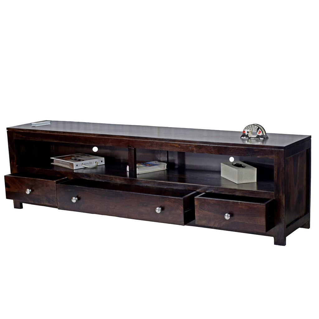 TimberTaste Sheesham Wood 3 Draw NEWDOLLY Dark Walnut Modern TV Unit Cabinet Entertainment Stand.