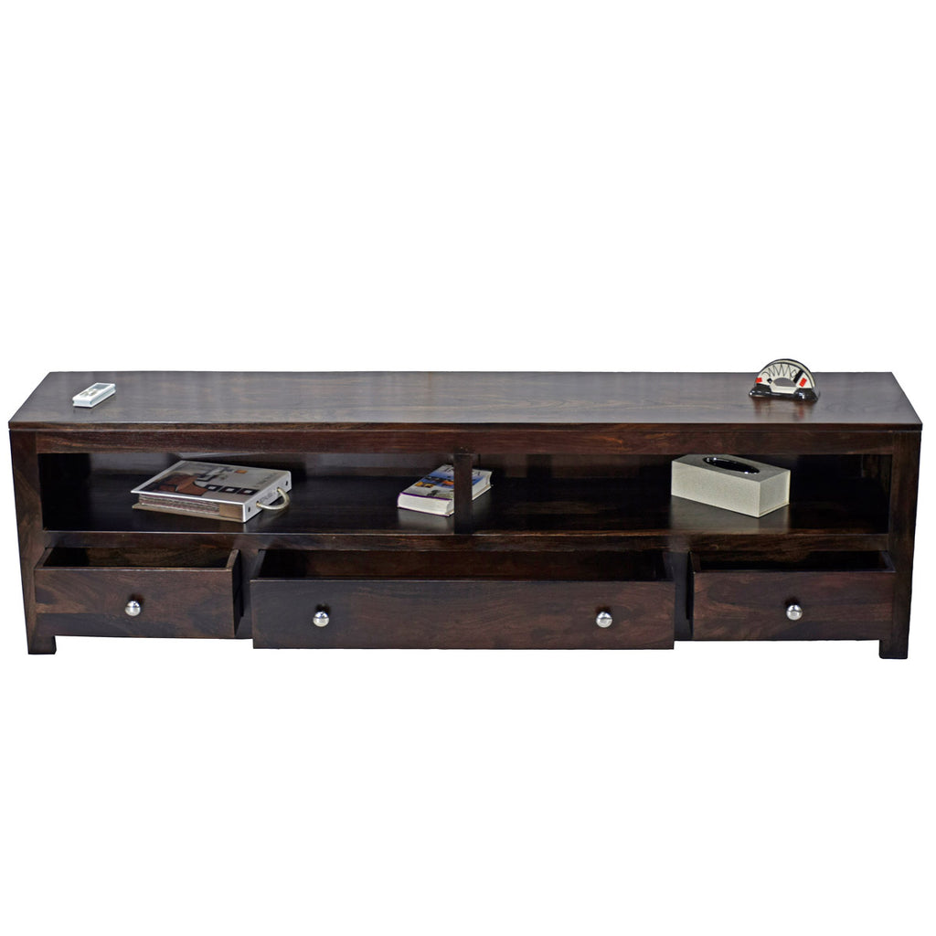 TimberTaste Sheesham Wood 3 Draw NEWDOLLY Dark Walnut Modern TV Unit Cabinet Entertainment Stand.