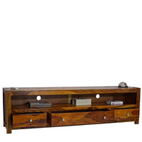 TimberTaste Sheesham Wood 3 Draw NEWDOLLY Natural Teak Modern TV Unit Cabinet Entertainment Stand.