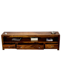 TimberTaste Sheesham Wood 3 Draw NEWDOLLY Natural Teak Modern TV Unit Cabinet Entertainment Stand.