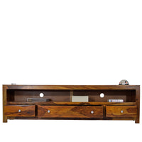 TimberTaste Sheesham Wood 3 Draw NEWDOLLY Natural Teak Modern TV Unit Cabinet Entertainment Stand.