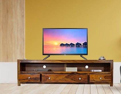 TimberTaste Sheesham Wood 3 Draw NEWDOLLY Natural Teak Modern TV Unit Cabinet Entertainment Stand.