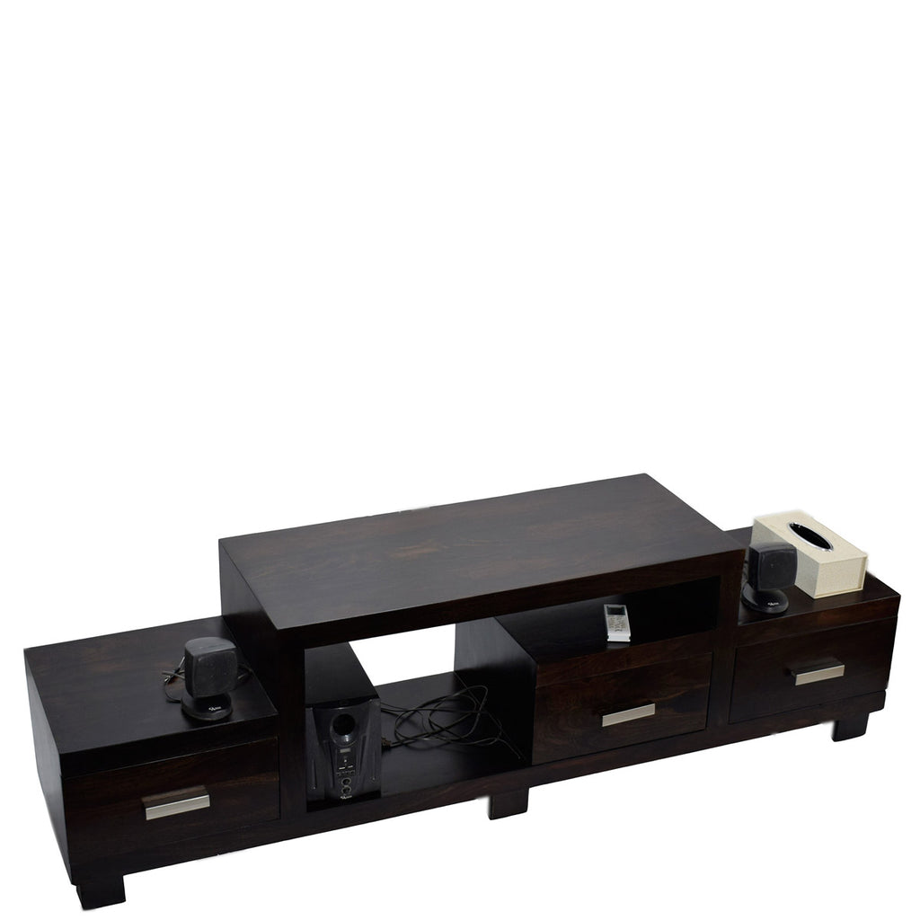TimberTaste Sheesham Wood NEWNADIA 3 Draw TV Cabinet Dark Walnut