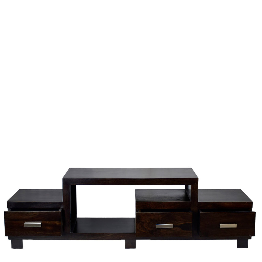 TimberTaste Sheesham Wood NEWNADIA 3 Draw TV Cabinet Dark Walnut Finish.