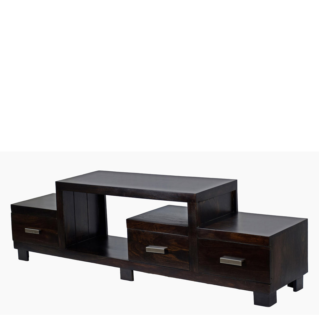 TimberTaste Sheesham Wood NEWNADIA 3 Draw TV Cabinet Dark Walnut.