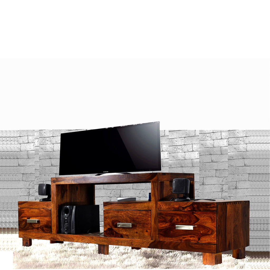 TimberTaste Sheesham Wood NEWNADIA 3 Draw TV Cabinet Natural Teak.